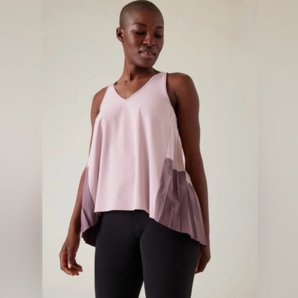 Athleta NWT Tank Top Swing Pink High Low pleated sz M athleisure active wear gym - Picture 4 of 7
